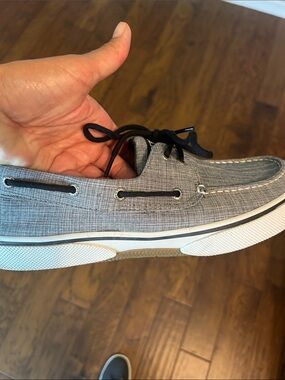 Speery NWT Men's Casual Canvas Boat Shoe in Gray with Black Laces